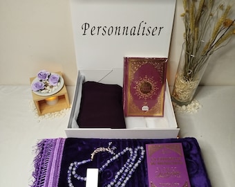 Coffret complet prière femme le Saint Coran Jilbab, personnaliser tapis de prière couleur au choix, citadelle du musulman tasbih musc