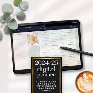 Planificador digital 2024 2025 con enlaces de Google Calendar Orientación horizontal para aplicaciones de anotación PDF Goodnotes Páginas diarias mensuales anuales