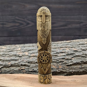 Slavic God - Perun. Wooden gods statue. Slavic Pantheon. Mythology altar. Perun statue.