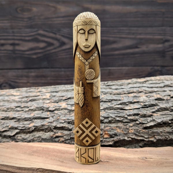Makosh Hand-Carved Wood Statue - Slavic Goddess Figurine