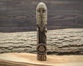 Estatua de madera tallada a mano de Odín - Figura del dios nórdico