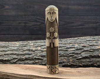 Gerðr Hand Carved Wood Sculpture: Norse Goddess Figurine