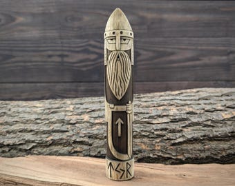 Scandinavian God - Tyr. Wooden gods sculpture. Norse pantheon. Mythology altar. Tyr statue.