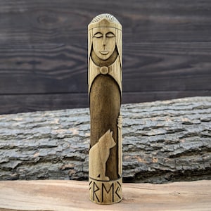 Scandinavian Goddess - Freya. Wooden gods sculpture. Norse pantheon. Mythology altar. Freya statue.
