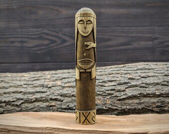 Sigyn Hand Carved Wooden Statue: Norse Goddess, Loki's Wife