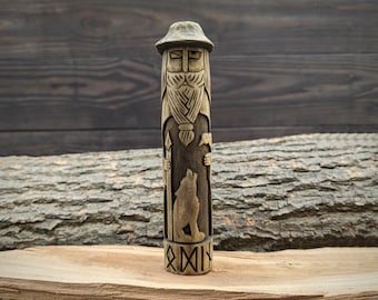 Estatua de madera tallada a mano de Odín - Figura del dios nórdico