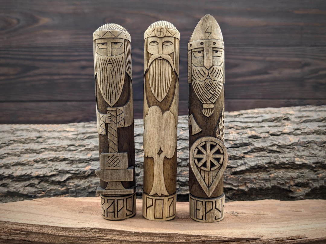Hand Carved Perun, Svarog, Rod Wood Statue - Slavic Gods Figurines ...