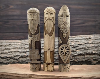 Hand Carved Perun, Svarog, Rod Wood Statue - Slavic Gods figurines