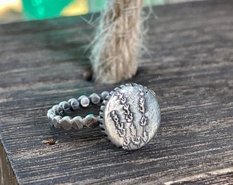 Handmade SIZE 6 Sterling Silver Ring With Nature Inspired Flower Design Hammered Thin Band Artisan Made Jewelry