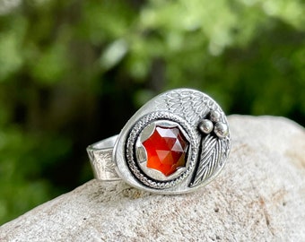 NEW! Garnet Ring Sterling Silver Artisan Made By Hand Unique Boho Chic Oxidized Silver Womens Size 6.5 Ring