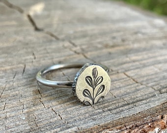 Hand Stamped Floral Tree Sterling Silver Ring Ladies Size 6.5 Comfortable Thin Band Artisan Made Jewelry