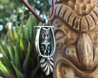 Handmade Tiki Pendant Sterling Silver One Of A Kind Carved Tiki Necklace Artisan Jewelry Unisex Hawaii Lucky Tiki God