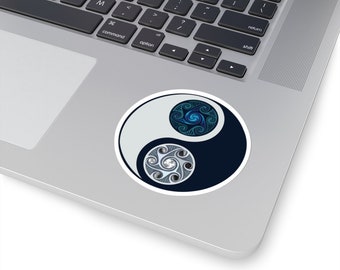 Blue Yin Yang, Sun and Moon Indoors Kiss-Cut Sticker (Transparent or white)