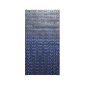 May include: A dark blue rug with a geometric pattern of blue hexagons.