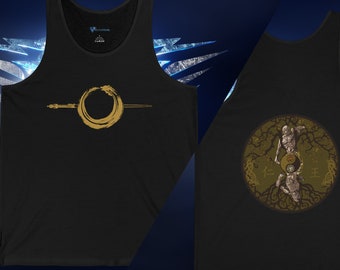Gold Ferocious Zen Unisex Jersey Tank - Wolf Enso Circle of Life - Nio guardians - Tree of Life - Spiritual Path - Yin Yang harmony