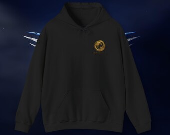 Dhamma Khagga Varam Unisex Heavy Blend™ Hooded Sweatshirt - Voltential symbol, esoteric, religious, spiritual, raven enso, Vajra sword