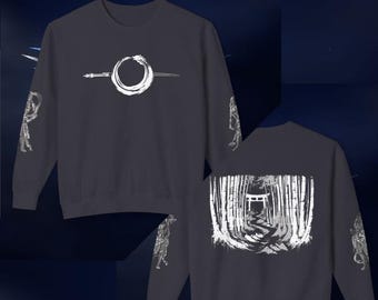 Ferocious Zen Lightweight Crewneck Sweatshirt - Wolf Enso Circle of Life - Nio guardians - Tori Gate - Spiritual Path - Way of the Samurai