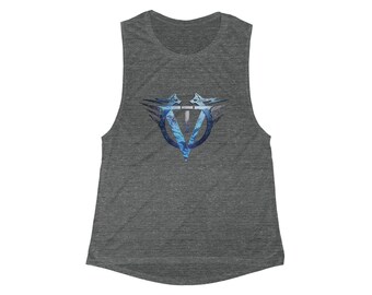 V Emblem Women's Flowy Scoop Muscle Tank - RUNS SMALLER Than USUAL - Voltential symbol, esoteric, religious, spiritual, wolves