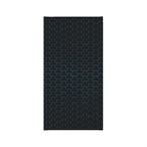 May include: Black and blue geometric pattern with a repeating hexagonal design.
