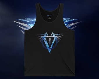 Original V emblem Unisex Jersey Tank - Voltential symbol, esoteric, religious, spiritual, wolves, electric theme