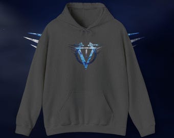 Original V emblem Unisex Heavy Blend™ Hooded Sweatshirt - Voltential symbol, esoteric, religious, spiritual, wolves, electric theme