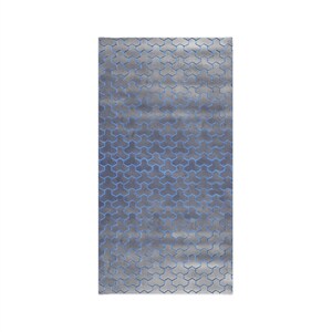 May include: A blue and gray area rug with a geometric pattern of repeating hexagons.