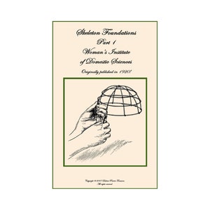 May include: An illustration from "Skeleton Foundations, Part 1" published in 1920 by the Woman's Institute of Domestic Sciences. The image shows a wireframe form held by a hand, likely for a hat or other headwear.