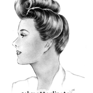 May include: A black and white pencil drawing of a woman with a vintage hairstyle. The woman is looking to the side and has a serious expression on her face. The drawing is signed "schmetterlingtag" in the bottom right corner.