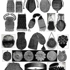 Victorian Crochet Beaded Purse Patterns PDF DOWNLOAD e-Book Heminway Bags Handbags 1900 Edwardian Era Fancy Beading Beads Fringe Tassels