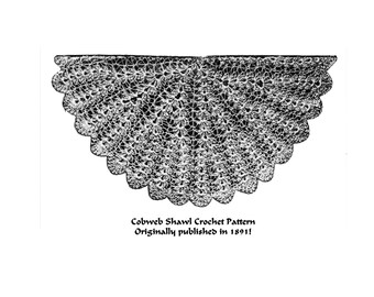 Victorian Shawl Crochet Pattern pdf DOWNLOAD 1891 Circular Cobweb Femme Fatale DOWNTON ABBEY Historic Village Reenact DakotaPrairieTreasures