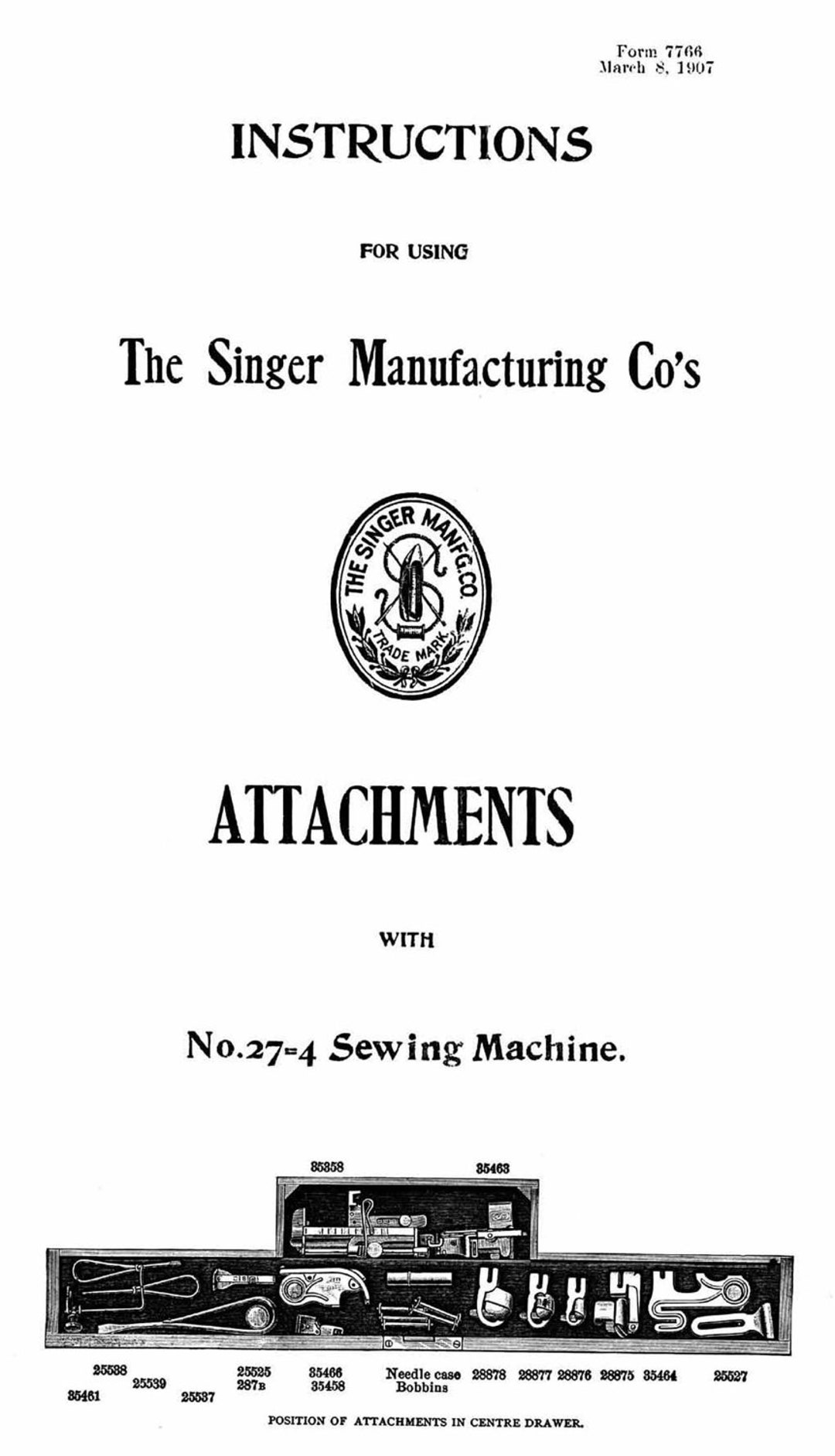 1907 Singer Featherlight Sewing Machine Attachment DOWNLOADABLE PDF E