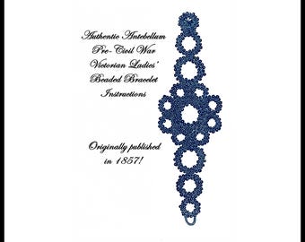 Antebellum Beaded Bracelet Pattern 1857 PDF DOWNLOAD Jet Beads Civil War Victorian Reenact Elegant Historic Village Reenact Stage Theatre