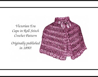 Victorian Irish Crochet Cape Pattern, 1890s Roll Stitch (PDF Download)