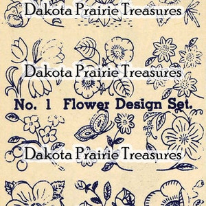 Depression Era Flower Iron-on Hand Embroidery Transfer Designs 1930s DakotaPrairieTreasures
