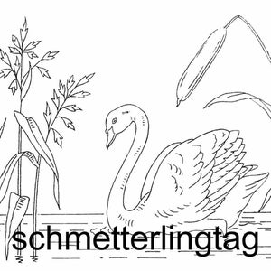 1885 Victorian Swan Splasher Embroidery Iron-on Transfer Pattern DIY Washstand Design Flag Iris Cattail DakotaPrairieTreasures