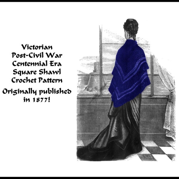 Viktorianischer Schal Häkelmuster 1877 Fransen Femme Fatale DOWNTON ABBEY Historisches Dorf Reenact Goth Wrap Glam DakotaPrairieTreasures