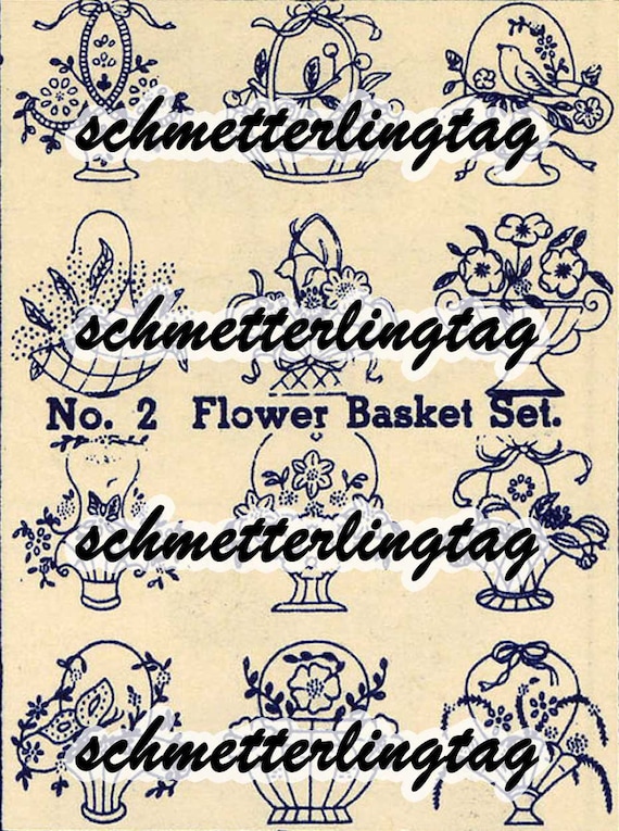 Deuk buste optocht Depression Era Flower Basket Embroidery Design Transfers Quilt | Etsy België