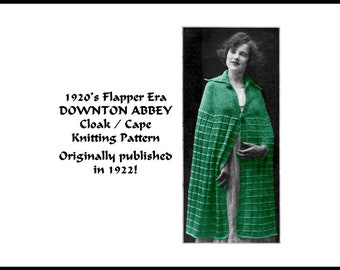 Vintage Cloak Knitting Pattern 1922 pdf DOWNLOAD DOWNTON Abbey Flapper Knitted Cape Reenact Titanic WWI Femme Fatale DakotaPrairieTreasures