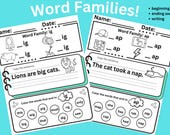 Word Families, CVC Words, Printable Worksheets, Phonics, Sight Words, Homeschool Kindergarten, First Grade, Second Grade