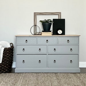 Free Shipping! Solid Pine Neutral Gray Dresser; Gray Nursery Dresser; Modern Farmhouse Dresser; 7-Drawer Bedroom Dresser