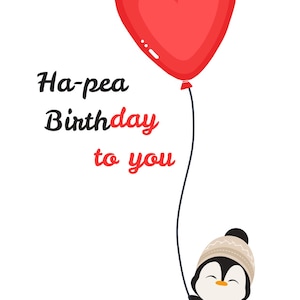 Funny Penguin Birthday Card Printable | Cute Pun Digital Download | Ha-pea Birthday Greeting Card | Instant Download PDF&quot;