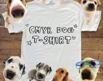 CMYK Dog Print T-Shirt, cream crew neck