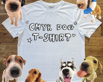 CMYK Dog Print T-Shirt, white crew neck