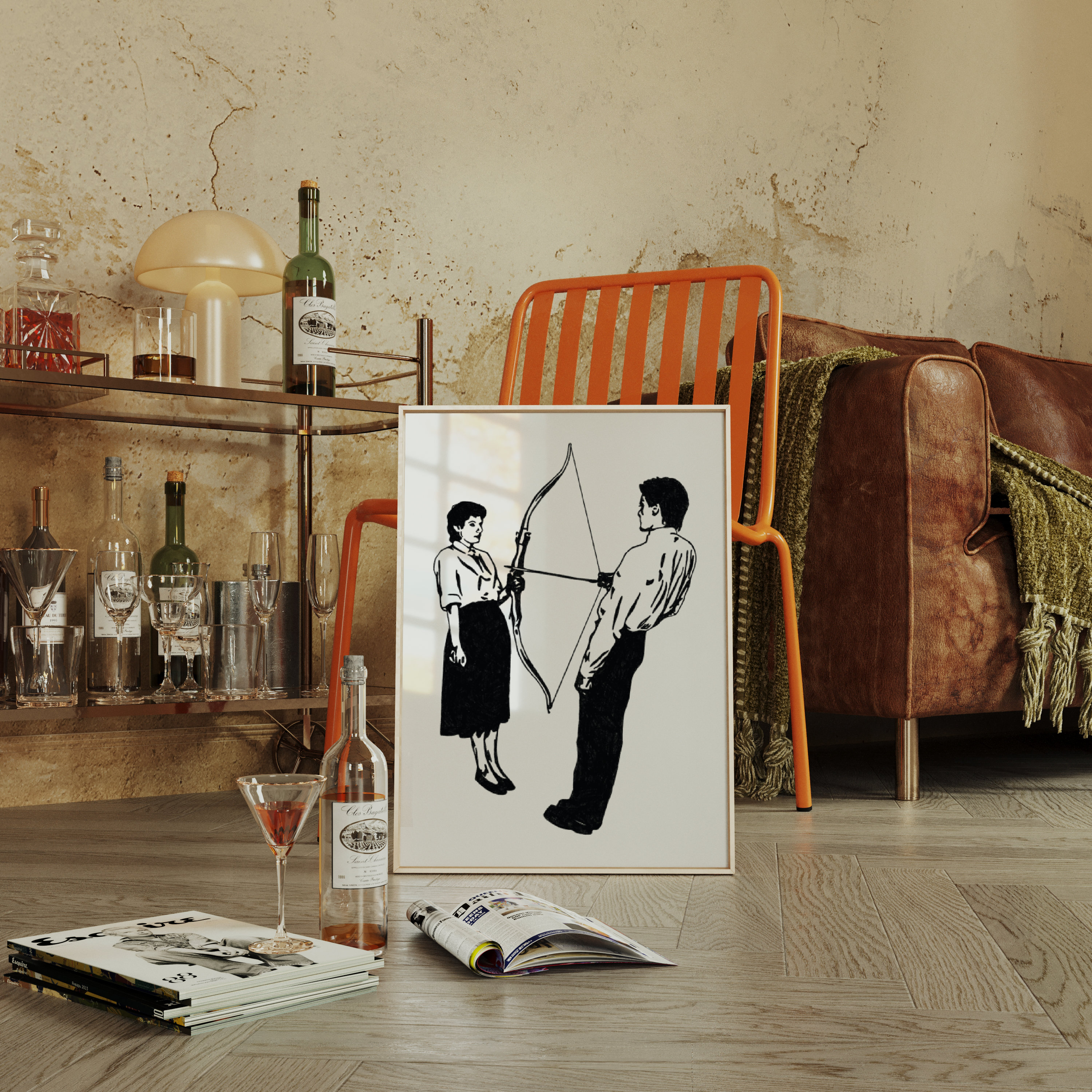 Hand Drawn Art Print Home Decor Poster Bow and Arrow Vintage Wall