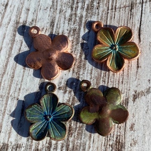 Copper Flower dogwood electroplated charms patina handmade ooak elasia image 2