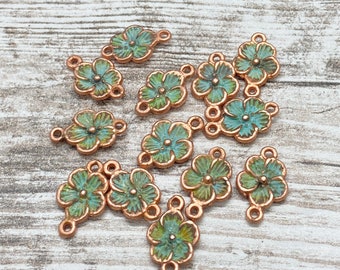 Copper electroplated flower connector charms patina handmade ooak elasia