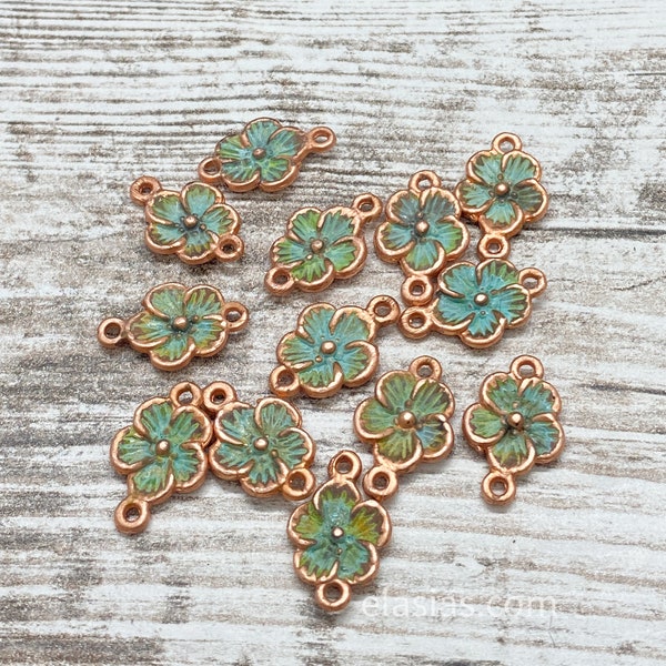 Copper electroplated flower connector charms patina handmade ooak elasia