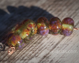 Violets - purple and green handmade glass lampwork beads