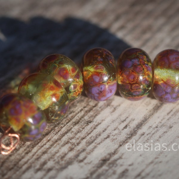 Violets - purple and green handmade glass lampwork beads