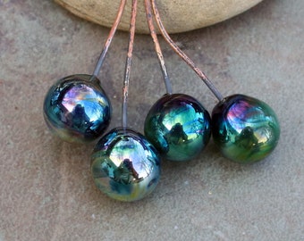 Peacock - Handmade Lampwork Glass Head Pins - ready to ship